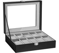 Uten Boite a Montre, 10 Emplacements Écrin à Montres en Cuir Boite Rangement Montre avec Couvercle en Verre pour Homme Femme, Noir