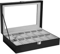 Uten Boite a Montre, 12 Emplacements Écrin à Montres en Cuir Boite Rangement Montre avec Couvercle en Verre pour Homme Femme