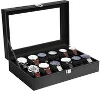 Uten Boite à Montre Coffret Rangement,Boîte Présentoir Montres avec 12 Compartiments, Vitrine de Montres,avec Coussin Amovible