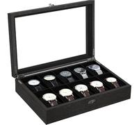 Uten Boîte à Montres 10 Compartiments, Coffret à montres en Bois, Couvercle en Verre, Coffret de Rangement pour Montres pour Hommes et Femmes, Coussinets Coton de Soie, Doublure Noire, Idée Cadeau