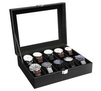 Uten Boîte à Montres, 10 Compartiments Écrin à Montres, Vitrine de Montres pour Hommes, Boîte de Rangement pour Montres avec Coussin Amovible
