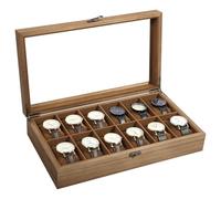 Uten Boîte à Montres 12 Compartiments, Coffret à montres en Bois, Couvercle en Verre, Coffret de Rangement pour Montres pour Hommes et Femmes, Coussinets Coton de Soie, Doublure Marron, Idée Cadeau