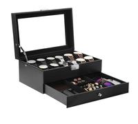 Uten Boîte à Montres 12 Compartiments,Écrin à Montres En PU avec Couvercle en Verre,Double Couche,Doublure Noire