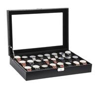 Uten Boîte à Montres 24 Compartiments, Coffret à Montres En PU, Couvercle en Verre,Coffret De Rangement pour Montres