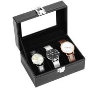 Uten Boîte à Montres 3 Compartiments, Coffret à Montres en PU, Couvercle en Verre, Coffret de Rangement pour Montres, Doublure en Velours Noire, Idée Cadeau