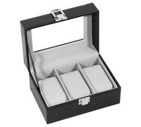 Uten Boîte à Montres 3 Compartiments, Coffret à Montres en PU, Couvercle en Verre, Coffret de Rangement pour Montres, Doublure en Velours Gris, Idée Cadeau