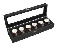Uten Boîte à Montres 6 Compartiments, Coffret à montres en Bois, Couvercle en Verre, Coffret de Rangement pour Montres pour Hommes et Femmes, Coussinets Coton de Soie, Doublure Noire, Idée Cadeau