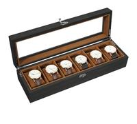 Uten Boîte à Montres 6 Compartiments, Coffret à montres en Bois, Couvercle en Verre, Coffret de Rangement pour Montres pour Hommes et Femmes, Coussinets Coton de Soie, Doublure Marron, Idée Cadeau
