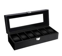 Uten Boîte à Montres 6 Compartiments, Coffret à Montres en PU, Couvercle en Verre, Coffret de Rangement pour Montres, Doublure en Velours Marron, Idée Cadeau