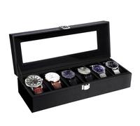 Uten Boîte à Montres à 6 Compartiments,Boîte de Rangement pour Montres avec Coussin Amovible Noir
