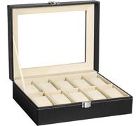 Uten Boîte à Montres avec 10 Compartiments,Coffret à Montres/Boîte à Bijoux,Rangement pour Montres en Cuir Synthétique Noir