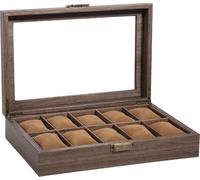 Uten Boîte à Montres avec 10 Compartiments, Vitrine de Montres, Boîte de Rangement pour Montres avec Coussin Amovible, Grain de Bois