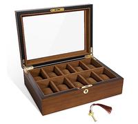Uten Boîte à montres avec 10 emplacements, boîte de rangement avec serrure dorée et oîte de rangement en bois avec coussins de montre amovibles, doublure en velours, fermoir en métal, cadeau