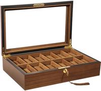 Uten Boîte à Montres avec 12 Compartiments, Écrin à Montres pour Hommes, Vitrine de Montres, Boîte de Rangement pour Montres avec Coussin Amovible, Fermoir en Métal, Écorce D'arbre