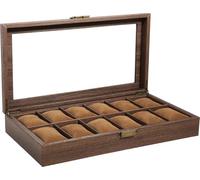 Uten Boîte à Montres avec 12 Compartiments, Vitrine de Montres, Boîte de Rangement pour Montres avec Coussin Amovible, Grain de Bois