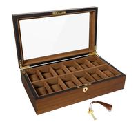 Uten Boîte à montres avec 12 emplacements, boîte de rangement avec serrure dorée et oîte de rangement en bois avec coussins de montre amovibles, doublure en velours, fermoir en métal, cadeau