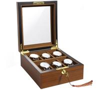 Uten Boîte à Montres avec 6 Compartiments, Écrin à Montres pour Hommes, Vitrine de Montres, Boîte de Rangement pour Montres avec Coussin Amovible, Fermoir en Métal, Écorce D'arbre