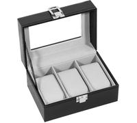 Uten Boîte De Rangement De Montres En PU 3 Compartiments,Coffret à Montres En PU, Couvercle En Verre,Doublure En Velours Gris