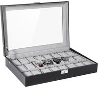 Uten Boîte De Rangement Pour Montres avec 24 Grilles,Boîte à Montre En Cuir PU avec Couvercle En Verre pour Homme Femme