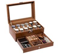 Uten Boîte De Rangement Pour Montres En Cuir,Coffret à Montre Boîte En Cuir avec Couvercle en Verre,Double Couche