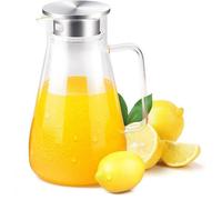 UTEN Carafe en Verre Borosilicate 1,5L avec Couvercle Filtrant en Acier Inoxydable, Pichet pour Eau, Thé Glacé et Jus
