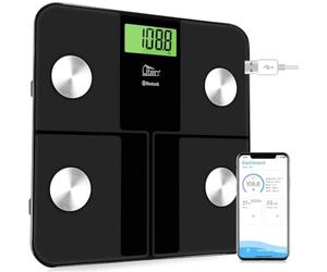 Uten Chargement USB Pèse Personne Balance Pèse-personne Bluetooth Numérique | Analyseur de Composition Corporelle, écran Rétroéclairé par LED, 180 kg （Noir）