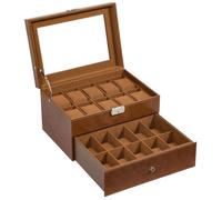 Uten Coffret à Montre Boîte En Cuir avec Serrure,Boite Rangement Montres Pour 20 Montres avec Couvercle En Verre,Couche Double