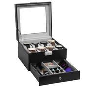 UTEN Coffret à Montre Boîte En Cuir avec Serrure,Présentoir Double Couche Pour Rangement 8 Montres,Noir