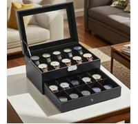Uten Coffret à Montre Boîte En Cuir avec Serrure,Presentoir Montre Coffret Montres En Cuir Boite Bijoux 20 Montres,Double Couche