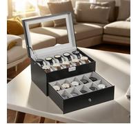 Uten Coffret à Montre Boîte En Cuir avec Serrure,Présentoir pour Rangement 20 Montres avec Couvercle En Verre,Double Couche