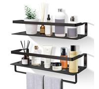 Uten Étagère Rangement, Étagère à Épices Murale, Lot de 2 Spatial Aluminium Étagère Salle de Bain avec Porte-Serviettes pour Cuisine, Salle de Bain, Salon, Bureau, Gris-Noir