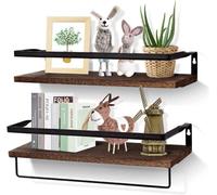 Uten Étagères Murales Lot de 2, Étagères Salle de Rangement Rustiques,Bain Flottantes Fixées en Bois Massif avec Porte-Serviettes, postuler à Étagère à Rebord pour Chambre, Salon,et Cuisine