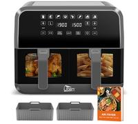 Uten Friteuses à Air Double Zone, 8 L Friteuse Sans Huile avec Fenêtre visualisation, 2 Tapis en Silicone, 114 Recettes, 8 en 1 avec SYNC FINISH, Ecran Numérique, Nettoyage du lave-vaisselle