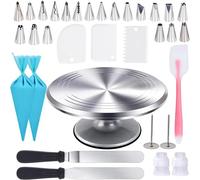 Uten Kit de décoration de gâteau de 30,5 cm, 33 pièces rotatives en aluminium, outils de cuisson avec 20 embouts de glaçage, sacs, 3 lisseurs de glaçage, spatules droites et décalées, spatule en