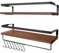 Uten Lot De 2 Étagères Murales En Bois avec Porte-Serviettes et Crochets,Étagères De Rangement Rustiques pour Cuisine,Salle de Bain