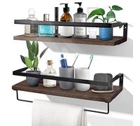 Uten Lot de 2 étagères murales flottantes pour Salle de Bain, Chambre à Coucher, Cuisine, Salle de Bain avec Barre Porte-Serviette, Structure Robuste, Installation Facile