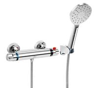 Uten Mitigeur Thermostatique de Douche, Système de Douche avec Pommeau 3 Fonctions, Anti-Brulure, Laiton Chromé, Set Complet pour Mur, Argenté