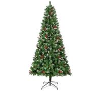 Uten Sapin de Noël Artificiel 225 cm, Arbre Noël Flocon Neige Luxe Décoration Intérieur, 1200 Aspect Naturel Branches en PVC, 39 Groupes Baies Rouges & Pomme Pin, Branches Charnière, Réutilisable