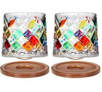 Uten Verre à Eau Rotatif 275 ml - Dessous en Bambou - Utilisable pour Whisky, Rhum, Cocktail, Café - Gobelet Anti-Stress - 1 Pièce (Lot de 2)