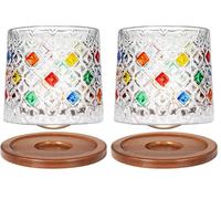 Uten Verre à Eau Rotatif 275 ml - Dessous en Bambou - Utilisable pour Whisky, Rhum, Cocktail, Café - Gobelet Anti-Stress - 1 Pièce (Lot de 2)