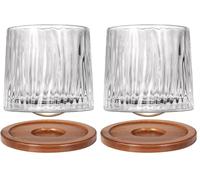 Uten Verre à Eau Rotatif de 275 ml - Dessous en Bambou - Utilisable pour Whisky, Rhum, Cocktail, Café - Gobelet Anti-Stress - 1 Pièce (Lot de 2)