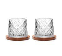 Uten Verre à Eau Rotatif, Verre à Whisky de 275 ml, Sous-verres en Bambou, Peut être Utilisé Comme Verres à Rhum, Tasse à Cocktail, Café, Gobelets, Réduire le Stress - Lot de 2