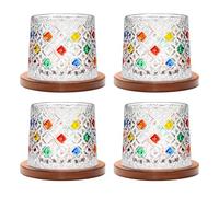 Uten Verre à Eau Rotatif, Verre à Whisky de 275 ml, Sous-verres en Bambou, Peut être Utilisé Comme Verre à Rhum, Tasse à Cocktail, Tasse à Café, Gobelets, Réduire le Stress - Lot de 4