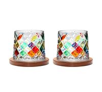 Uten Verre à Eau Rotatif, Verre à Whisky de 275 ml, Sous-verres en Bambou, Peut être Utilisé Comme Verres à Rhum, Tasse à Cocktail, Café, Gobelets, Réduire le Stress - Lot de 2