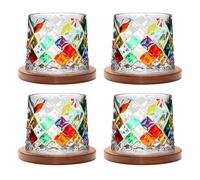 Uten Verre à Eau Rotatif, Verre à Whisky de 275 ml, Sous-verres en Bambou, Peut être Utilisé Comme Verre à Rhum, Tasse à Cocktail, Tasse à Café, Gobelets, Réduire le Stress - Lot d 4