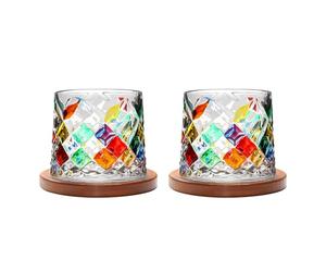 Uten Verre à Eau Rotatif, Verre à Whisky de 275 ml, Sous-verres en Bambou, Peut être Utilisé Comme Verres à Rhum, Tasse à Cocktail, Café, Gobelets, Réduire le Stress - Lot de 2