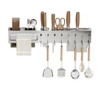 Utensil Storage Container, Kitchen Tool Organizer, Kitchen Utensil Rack, Cooking Utensil Adhesive Kitchen Rail With Hooks, Stainless Steel Utensil Dangling Rack, Dangling Storage Wall Shelf For Home