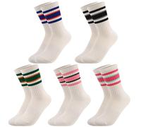 Utensilsto Lot de 5 paires de chaussettes de tennis pour femme avec rayures colorées - Chaussettes de sport rétro tendance en coton pour les loisirs et le quotidien
