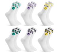 Utensilsto Lot de 6 paires de chaussettes de tennis amusantes pour homme et femme 39-42 - Blanc - Chaussettes de sport avec sourire et inscription en allemand - Chaussettes en coton pour le tennis, le