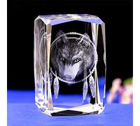 Uterstyle Figurine de Loup en Verre Cristal gravé au Laser 3D - Ornements artistiques - Cube en Cristal gravé - Cadeau avec Coffret Cadeau (50 x 50 x 80 mm)